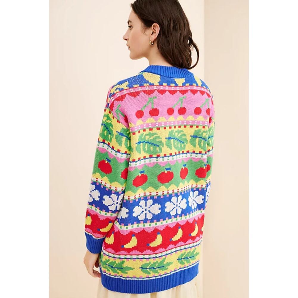 FARM RIO Sweet Orchard Chunky Knit Cardigan Cozy Oversized Fruit Floral Sweater - Picture 3 of 16